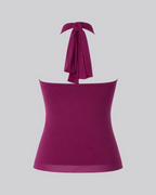 Avery Top Halter Mujer – Volantes, Espalda Abierta y Detalle Dorado