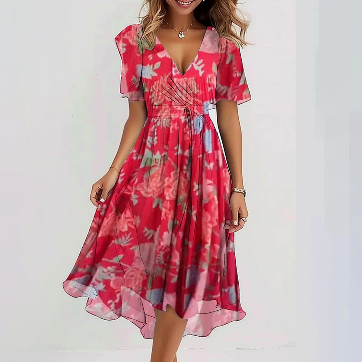 Aimee Vestido Midi Floral para Mujer – Vestido Elegante Verano Chic Moderno