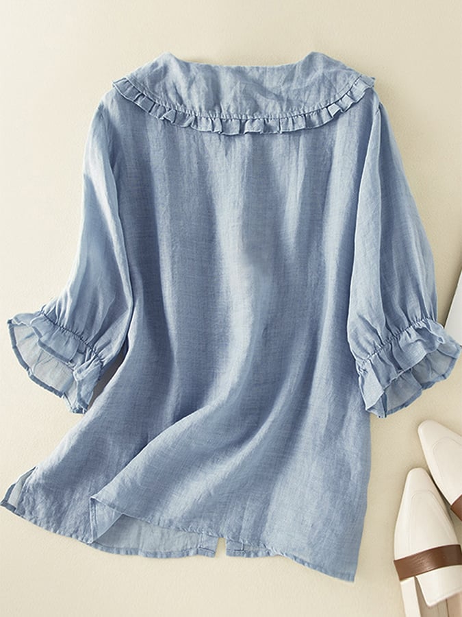 Jillian Blouse pour femme – Chemise en coton et lin avec col volanté chic