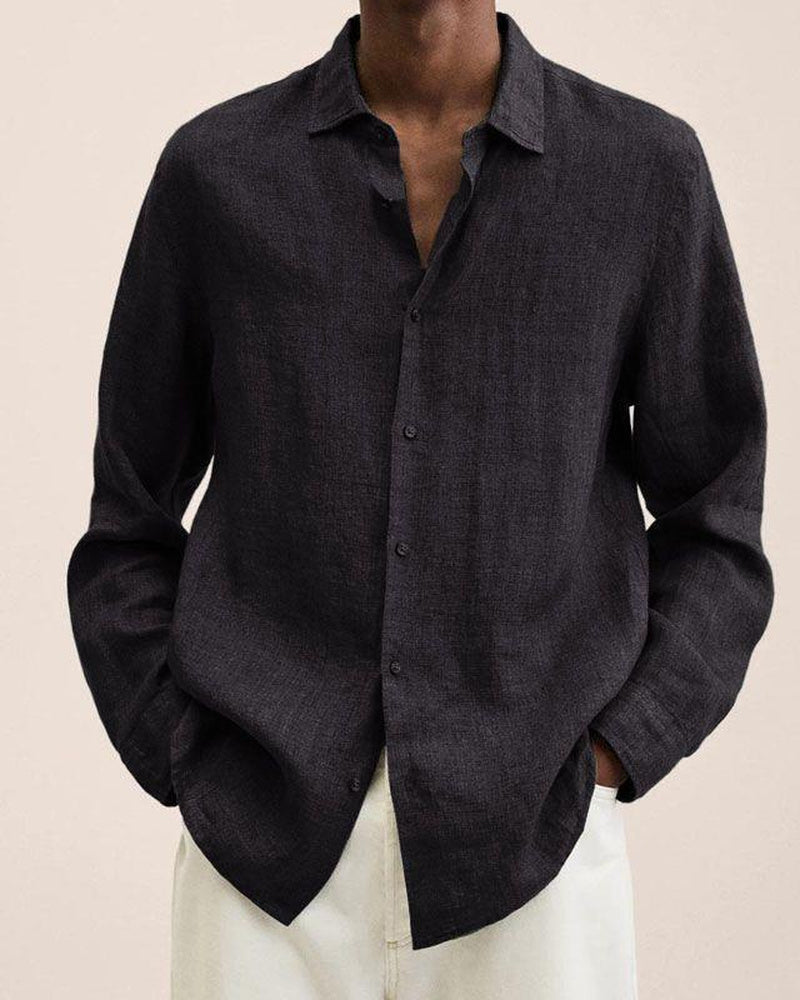 Giovanni Camisa de Lino Hombre – Manga Larga, Ligera y Transpirable