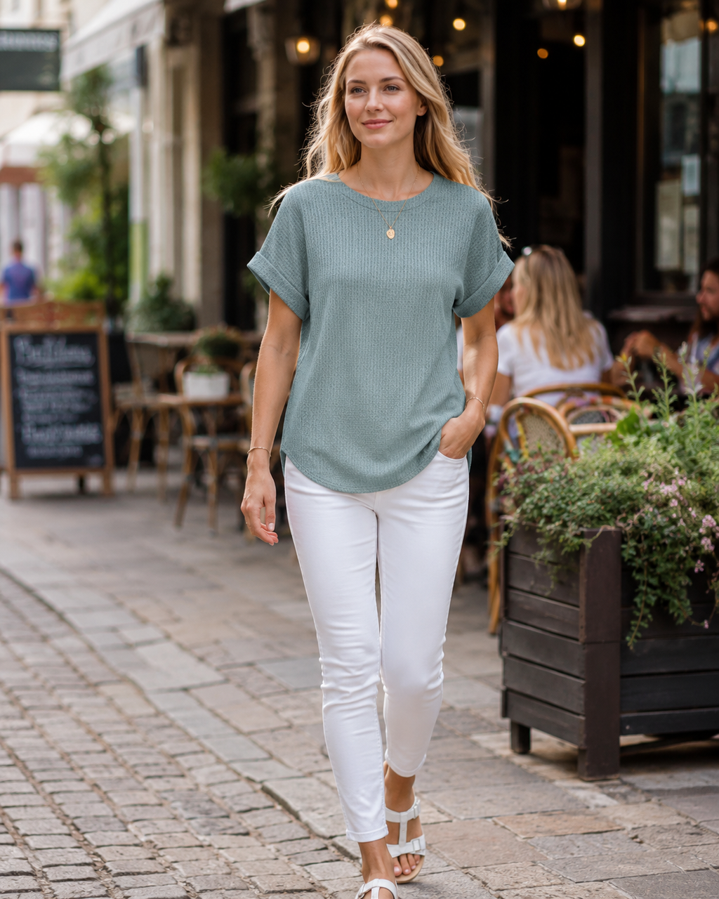 Avery Camiseta Mujer – Tejido Waffle con Manga Corta y Diseño Color Block