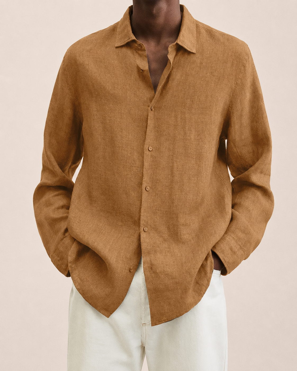 Giovanni Camisa de Lino Hombre – Manga Larga, Ligera y Transpirable