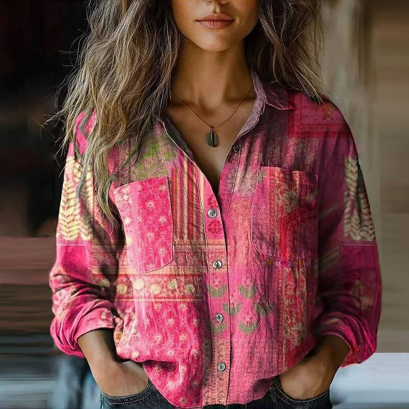 Mira Blusa Vintage para Mujer – Camisa Étnica Casual Chic Boho Elegante