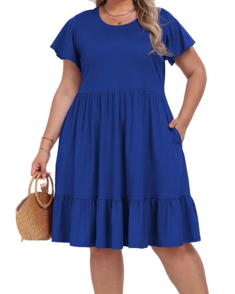 Audrey Vestito Midi Taglia Grande Donna – Vita Alta, Tasche e Taglio a Linea A