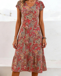 Sienna Vestido Midi Mujer – Floral, Escote en V, Manga Corta y Corte A