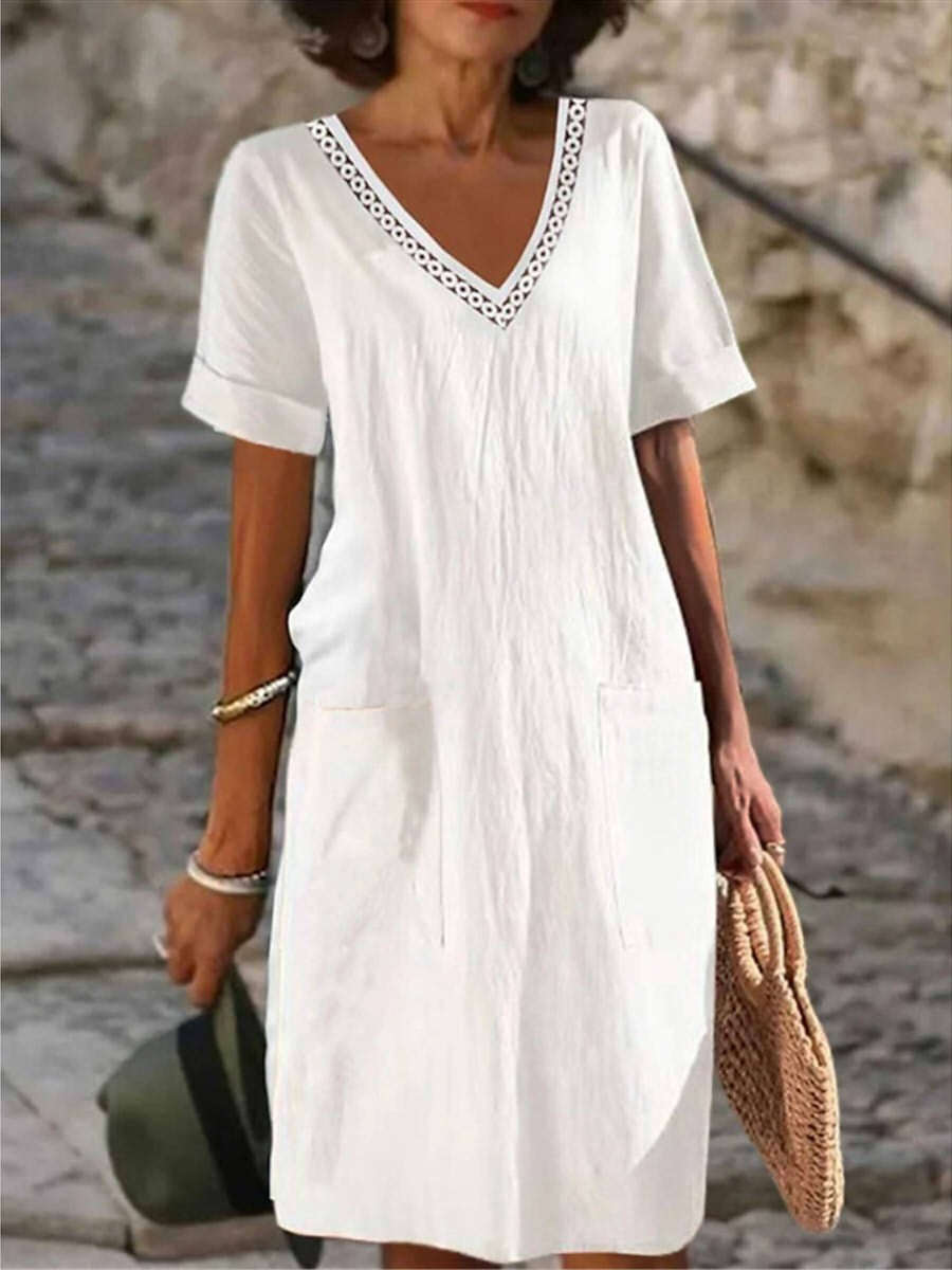 Callie Vestido Recto Blanco para Mujer – Vestido de Algodón Elegante Verano