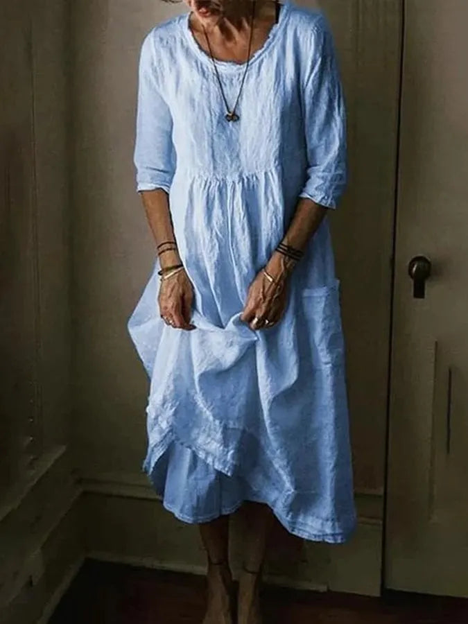 Félesca Robe Maxi pour Femme – Robe Longue Coton Lin Été Chic