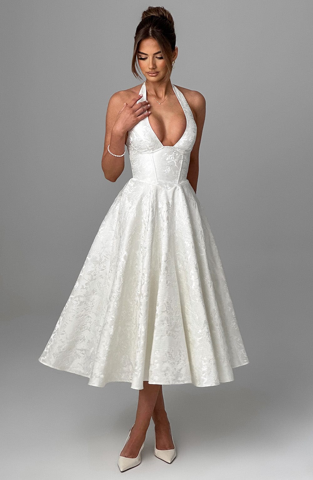 Iris Vestido Midi Elegante para Mujer – Vestido Corsé Floral Invitada Boda