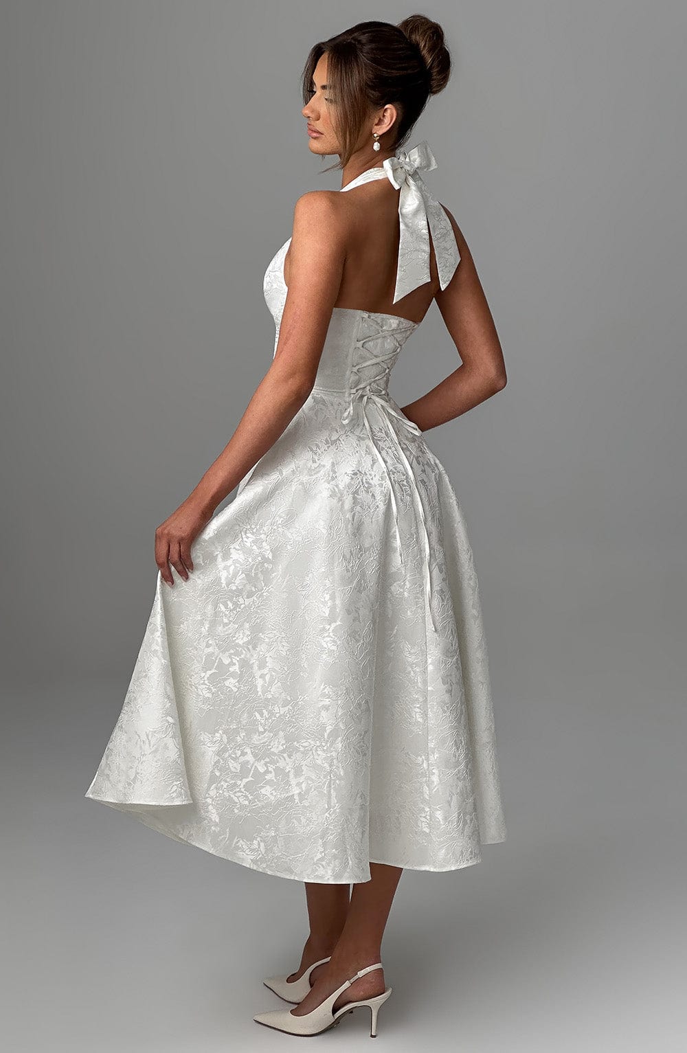 Iris Vestido Midi Elegante para Mujer – Vestido Corsé Floral Invitada Boda