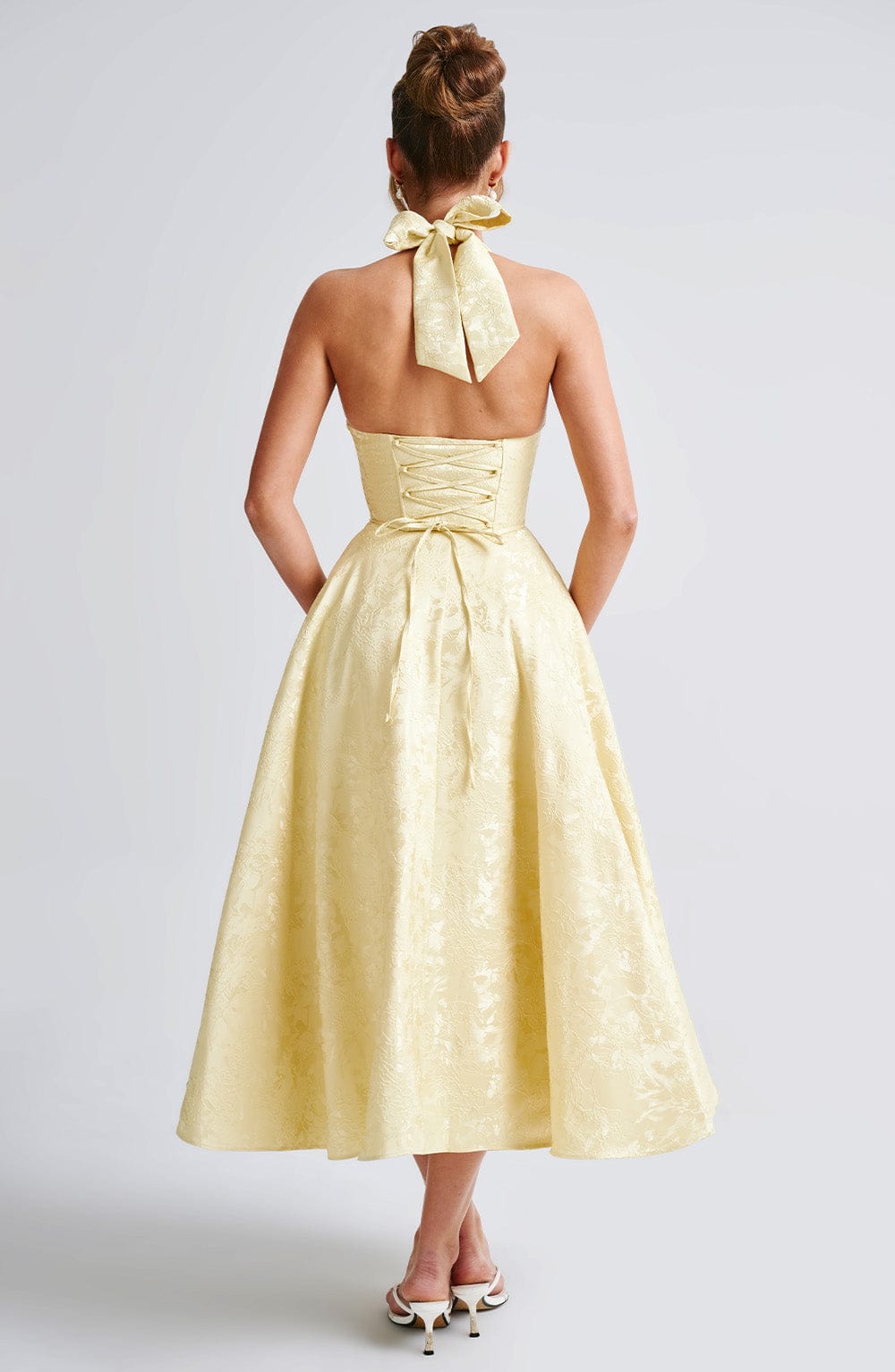 Iris Vestido Midi Elegante para Mujer – Vestido Corsé Floral Invitada Boda