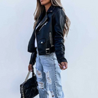 Sophia Veste en Cuir pour Femme – Col Montant Élégant avec Ceinture Ajustable