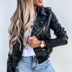 Sophia Veste en Cuir pour Femme – Col Montant Élégant avec Ceinture Ajustable