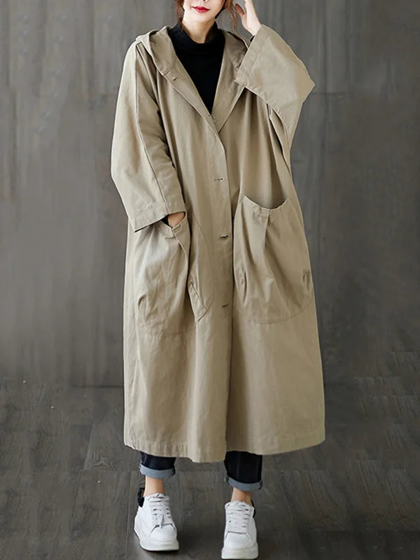 Camila Trench pour femme – Manteau long élégant avec capuche pour les jours de pluie