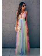 Isabelle robe longue arc-en-ciel pour femme – robe maxi élégante été chic