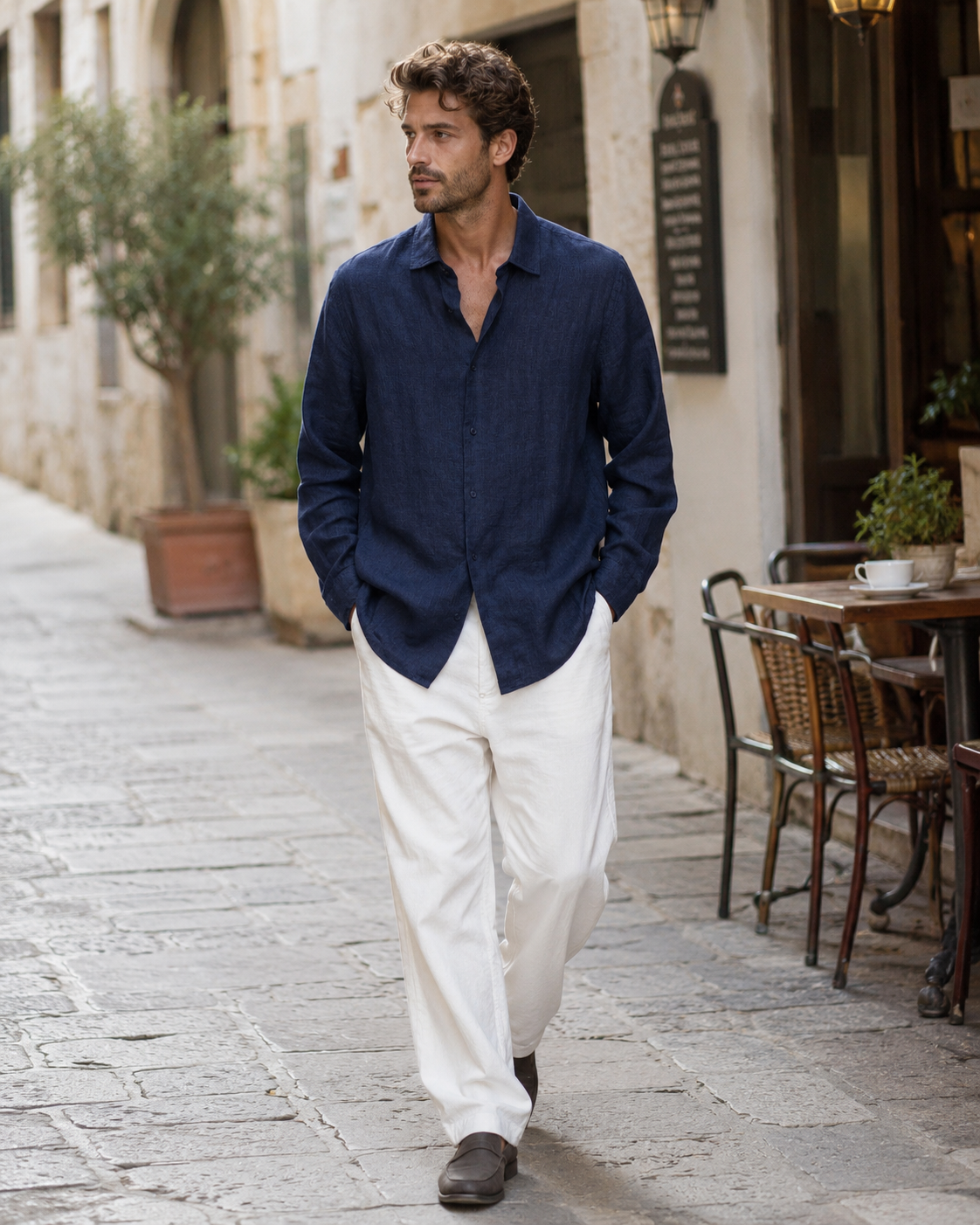 Giovanni Camisa de Lino Hombre – Manga Larga, Ligera y Transpirable