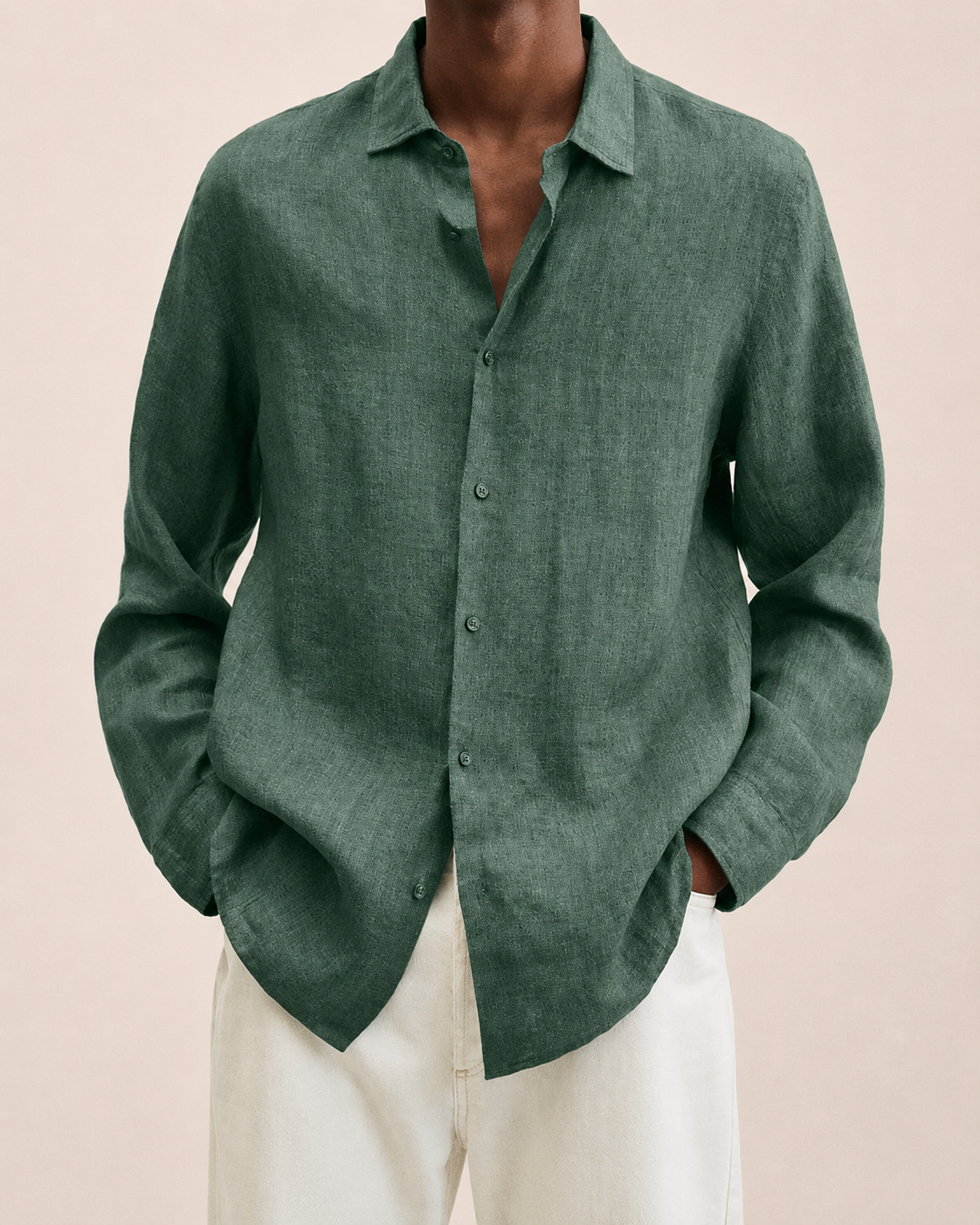 Giovanni Camisa de Lino Hombre – Manga Larga, Ligera y Transpirable