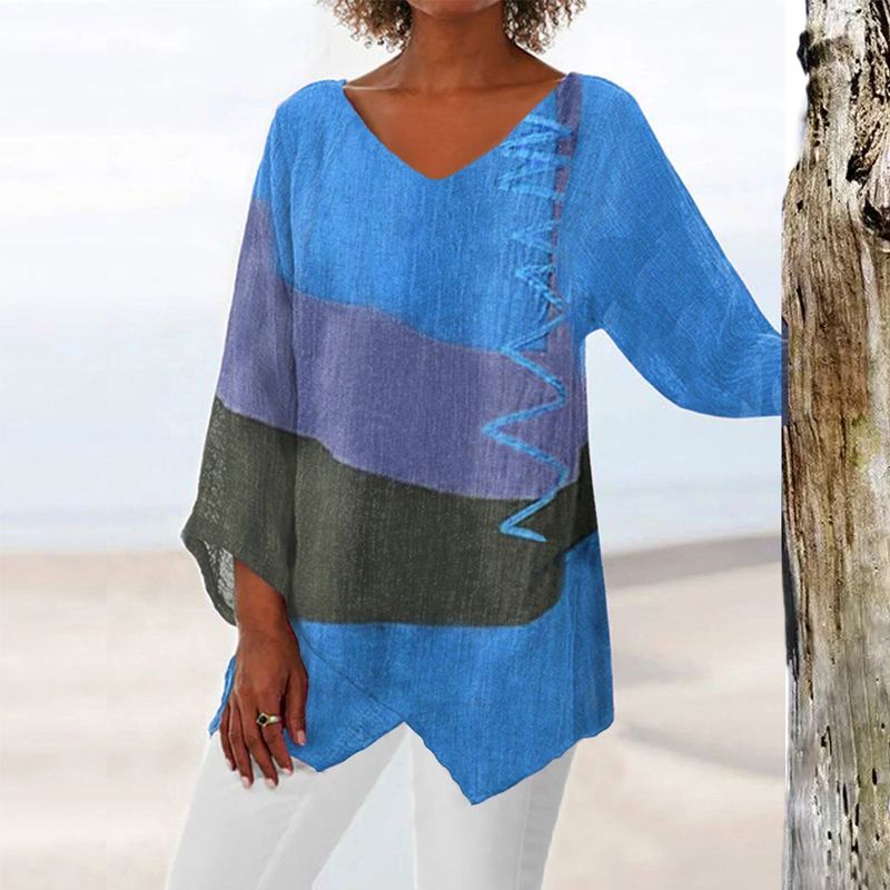 Solange Top para Mujer – Blusa Escote V Color Block Casual Chic Elegante