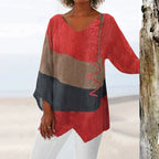 Solange Top pour Femme – Blouse Col V Color Block Décontracté Chic Élégant