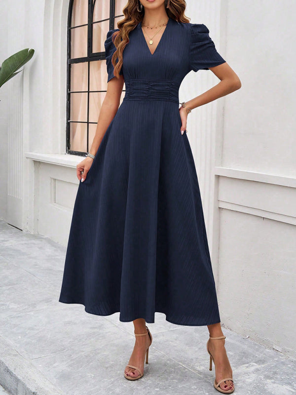 Clara Vestido Midi Elegante para Mujer – Vestido Invitada Boda Manga Abullonada