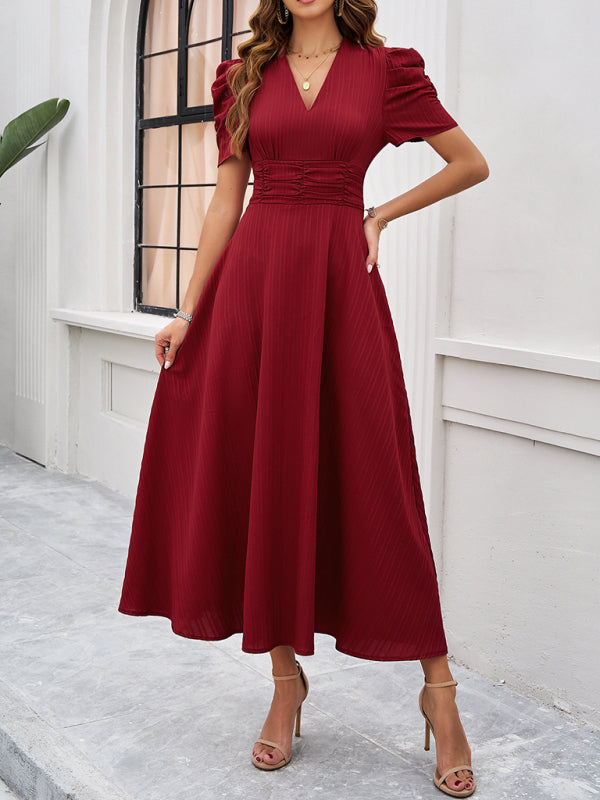 Clara Vestido Midi Elegante para Mujer – Vestido Invitada Boda Manga Abullonada