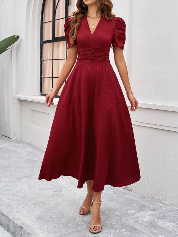 Clara Vestido Midi Elegante para Mujer – Vestido Invitada Boda Manga Abullonada