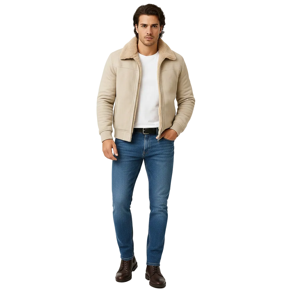 Michael Veste pour Homme – Blouson Élégant avec Col en Fourrure et Fermeture Éclair