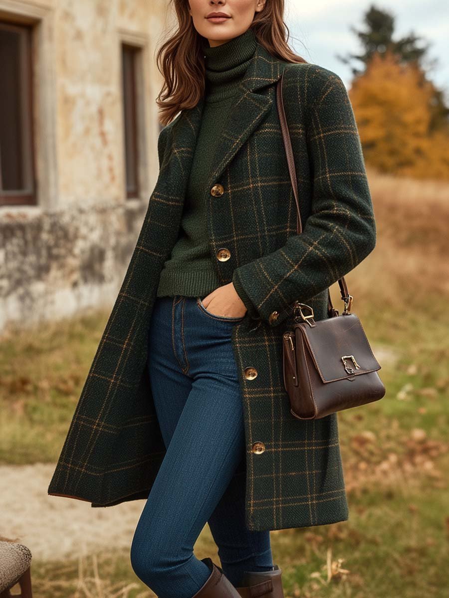 Peyton Abrigo de Cuadros para Mujer – Chaqueta de Lana Elegante y Cálida