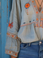 Sofia Blouse Bohème pour Femme – Broderies Élégantes, Coupe Fluide et Style Estival