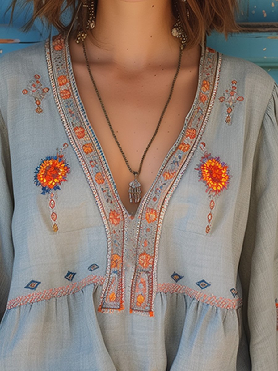Sofia Blouse Bohème pour Femme – Broderies Élégantes, Coupe Fluide et Style Estival