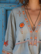 Sofia Blouse Bohème pour Femme – Broderies Élégantes, Coupe Fluide et Style Estival