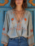Sofia Blouse Bohème pour Femme – Broderies Élégantes, Coupe Fluide et Style Estival