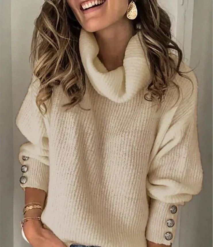 Emma Jersey Cuello Alto para Mujer – Suéter Elegante Invierno Chic Botones