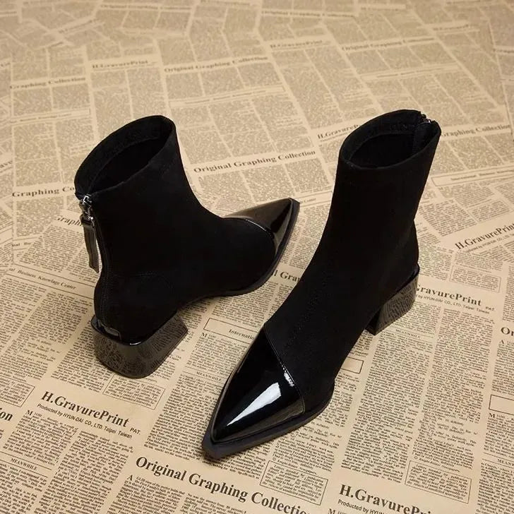 Grace Bottines à talons pour femme – Bottes élégantes en daim avec détails brillants