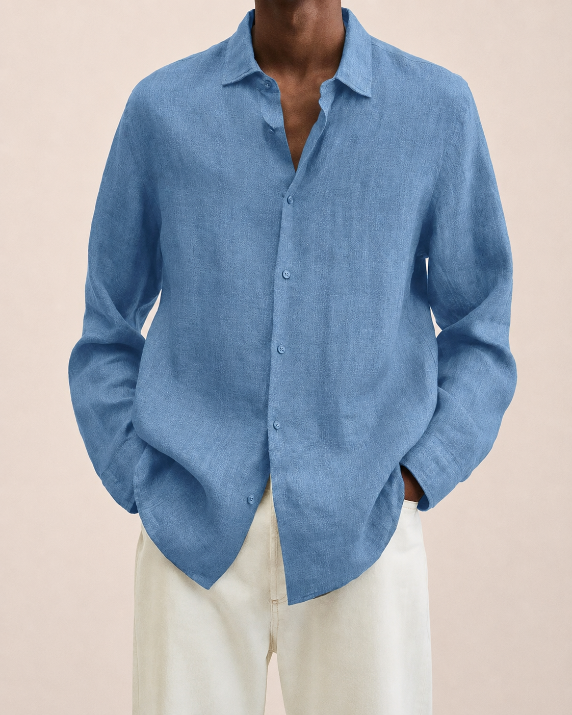 Giovanni Camisa de Lino Hombre – Manga Larga, Ligera y Transpirable