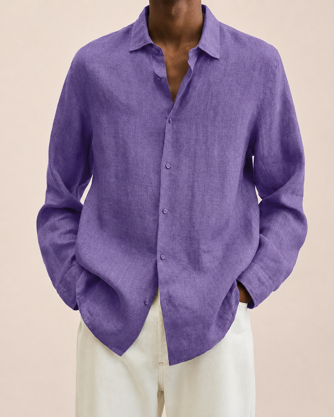 Giovanni Camisa de Lino Hombre – Manga Larga, Ligera y Transpirable