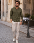 Owen Camiseta Henley Hombre – Manga Larga, Algodón Suave y Botones