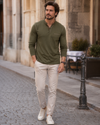 Owen Camiseta Henley Hombre – Manga Larga, Algodón Suave y Botones