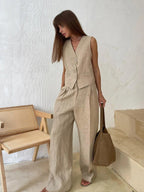 Freya Completo di Lino da Donna – Gilet e Pantaloni Palazzo Estate Chic