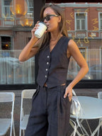 Freya Completo di Lino da Donna – Gilet e Pantaloni Palazzo Estate Chic