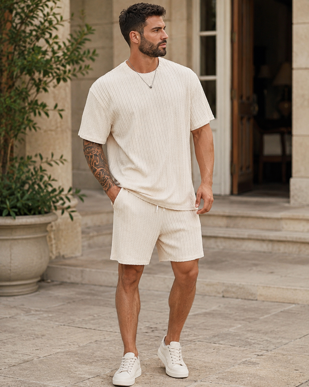 Calvin Set Estivo Uomo – Maglietta Manica Corta, Pantaloncini con Coulisse e Tasche