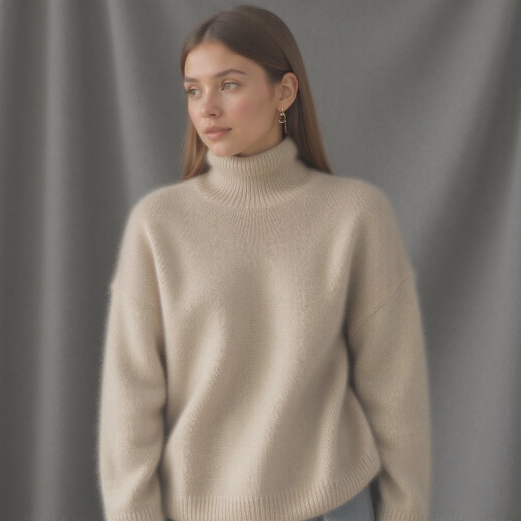 Sydney Jersey Oversize de Cachemir para Mujer – Suéter Cuello Alto Elegante Premium