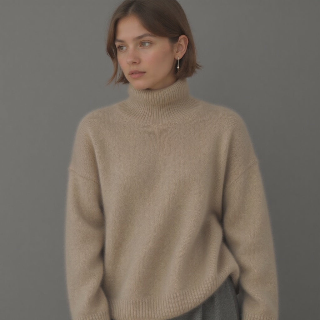 Sydney Jersey Oversize de Cachemir para Mujer – Suéter Cuello Alto Elegante Premium