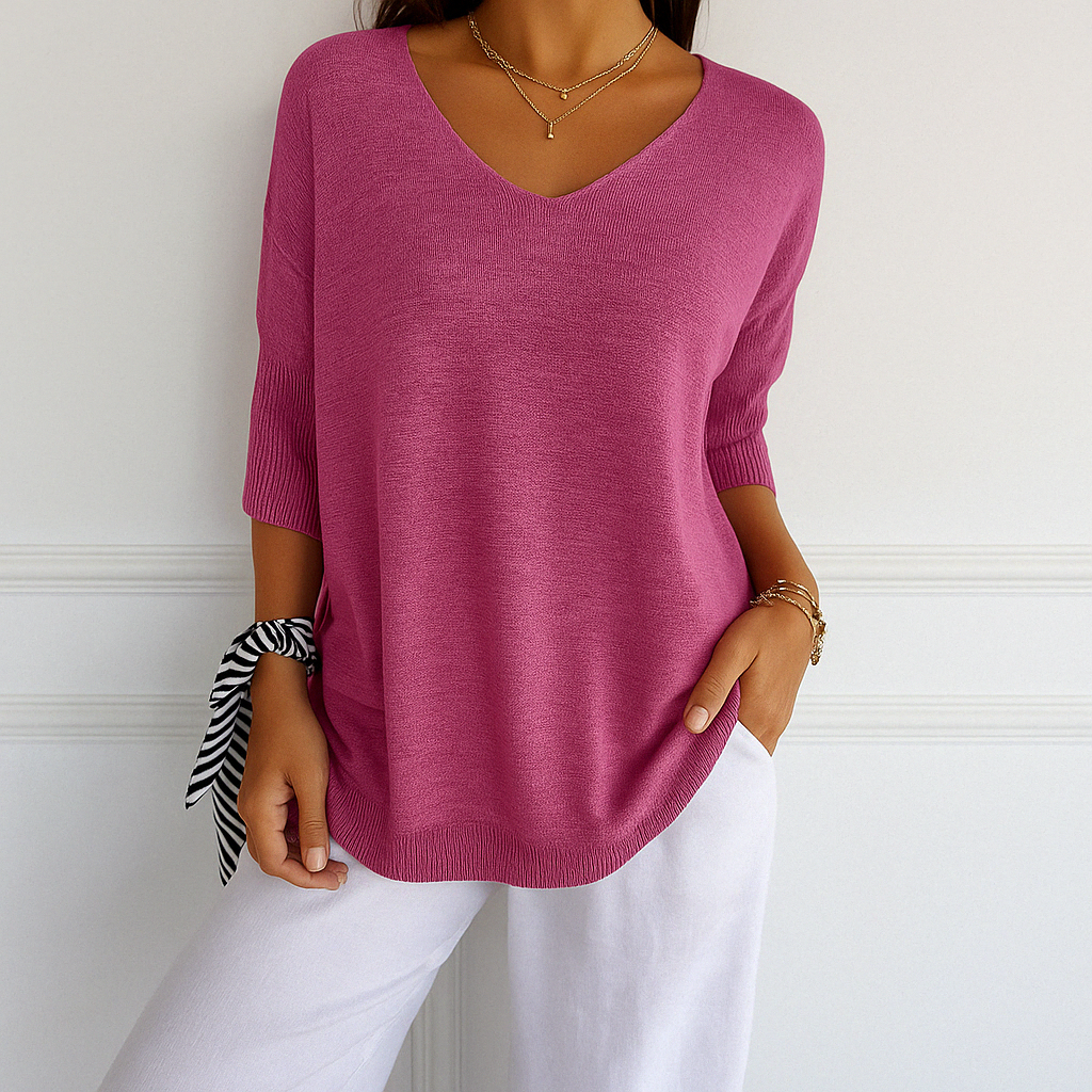 Coraline Jersey de Cuello V para Mujer – Suéter Elegante de Punto Fino Chic