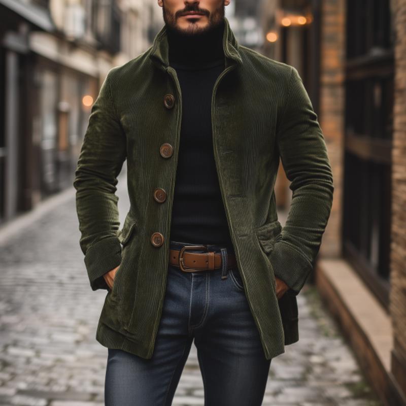 Ethan Abrigo de Pana para Hombre – Corte Slim Elegante con Cuello Alto Vintage