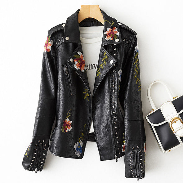 Hélène Chaqueta de Cuero para Mujer – Cazadora Elegante Chic Atemporal Premium