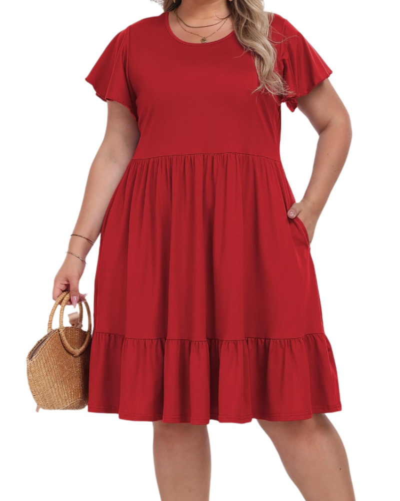 Audrey Vestito Midi Taglia Grande Donna – Vita Alta, Tasche e Taglio a Linea A