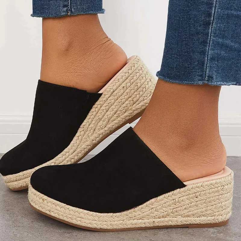 Mika Mules de Cuña para Mujer – Sandalias Espadrille Azul Marino Chic