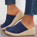 Mika Mules à Compensée pour Femme – Sandales Espadrilles Bleu Marine Chic