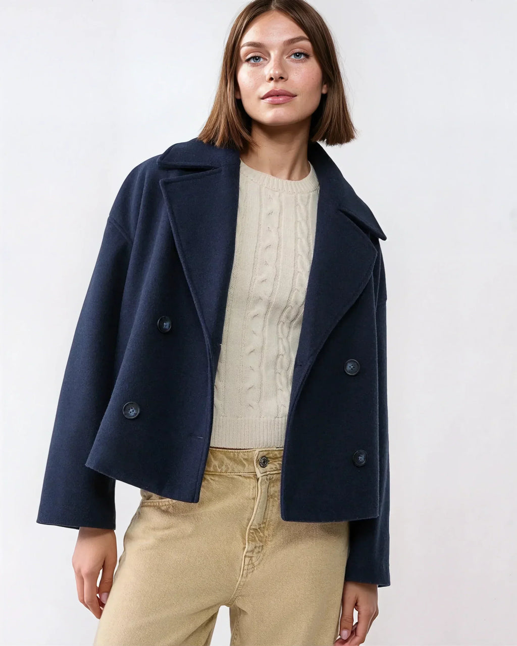 Aurélie Veste en Laine pour Femme – Manteau Court Croisé Élégant pour l’Hiver