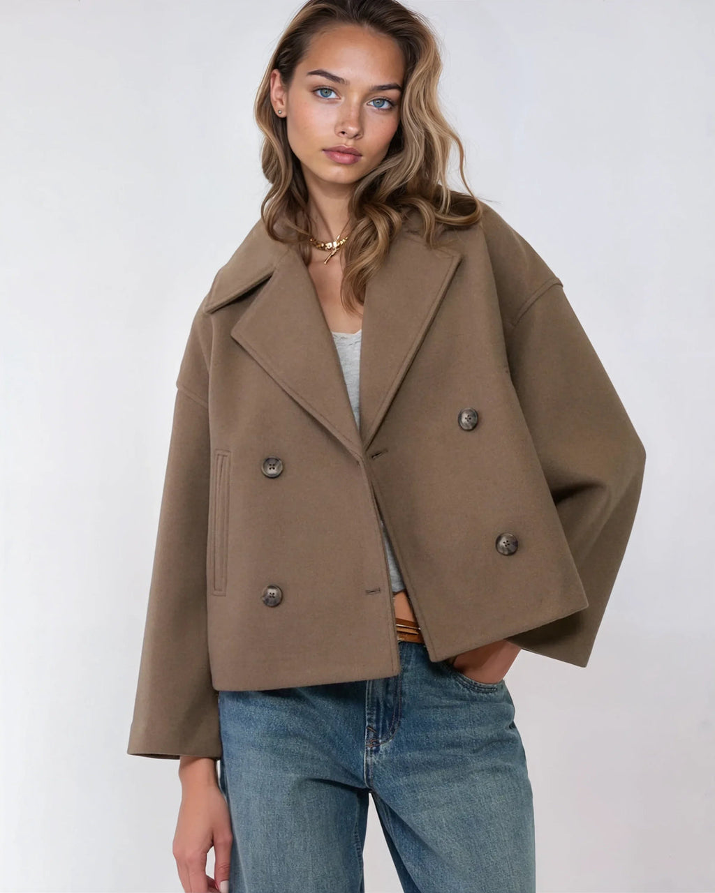 Aurélie Veste en Laine pour Femme – Manteau Court Croisé Élégant pour l’Hiver